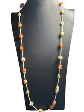 Handmade Beaded Necklace With Natural Stones & Carved Accents - Earthy Boho Jewe
